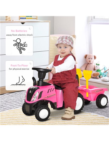 HOMCOM Ride On Tractor Toddler Walker Foot To Floor Slider w/ Horn Storage Steering Wheel for 1-3 Years Old Pink - pic 18192 | FastDaddyshop