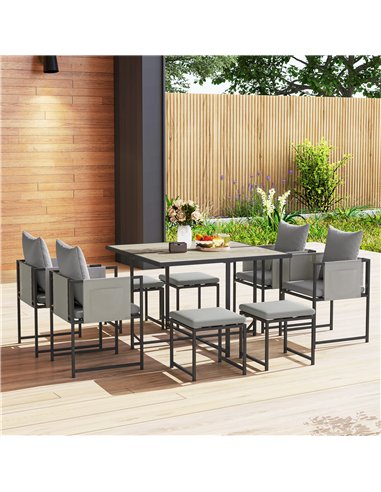 Outsunny Nine-Piece Steel Frame Garden Dining Set - Dark Grey