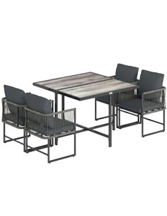 Outsunny 4-Seater Garden Dining Set, Rattan Outdoor Furniture with Space-Saving Chairs and Thick Cushions for Patio Balcony, Bla
