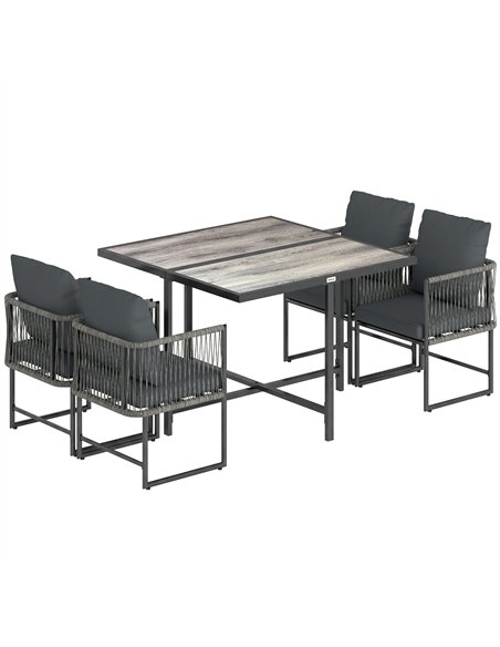 Outsunny 4-Seater Garden Dining Set, Rattan Outdoor Furniture with Space-Saving Chairs and Thick Cushions for Patio Balcony, Bla - pic 181922 | FastDaddyshop