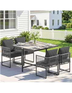 Outsunny 4-Seater Garden Dining Set, Rattan Outdoor Furniture with Space-Saving Chairs and Thick Cushions for Patio Balcony, Bla 2