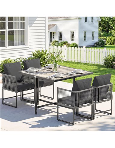 Outsunny 4-Seater Garden Dining Set, Rattan Outdoor Furniture with Space-Saving Chairs and Thick Cushions for Patio Balcony, Bla