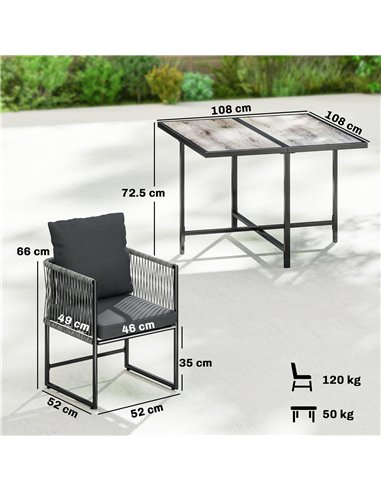 Outsunny 4-Seater Garden Dining Set, Rattan Outdoor Furniture with Space-Saving Chairs and Thick Cushions for Patio Balcony, Bla