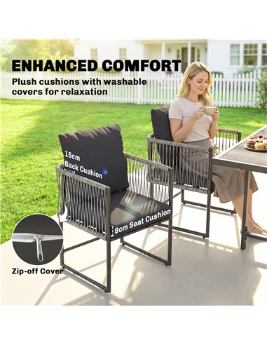 Outsunny 4-Seater Garden Dining Set, Rattan Outdoor Furniture with Space-Saving Chairs and Thick Cushions for Patio Balcony, Bla