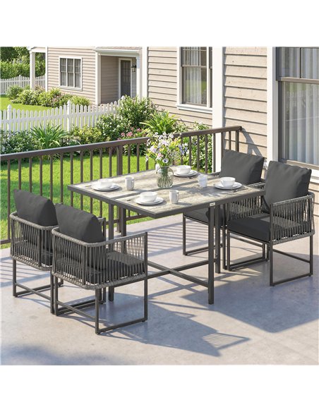 Outsunny 4-Seater Garden Dining Set, Rattan Outdoor Furniture with Space-Saving Chairs and Thick Cushions for Patio Balcony, Bla - pic 181930 | FastDaddyshop