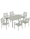 Outsunny Garden Table and Chairs for 6, 7 Pieces Garden Furniture Set with Table, 6 Stackable Chairs and Umbrella Hole Light Gre