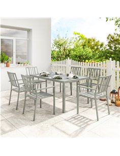Outsunny Garden Table and Chairs for 6, 7 Pieces Garden Furniture Set with Table, 6 Stackable Chairs and Umbrella Hole Light Gre 2