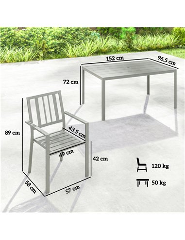 Outsunny Garden Table and Chairs for 6, 7 Pieces Garden Furniture Set with Table, 6 Stackable Chairs and Umbrella Hole Light Gre