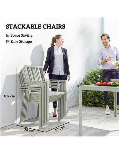 Outsunny Garden Table and Chairs for 6, 7 Pieces Garden Furniture Set with Table, 6 Stackable Chairs and Umbrella Hole Light Gre