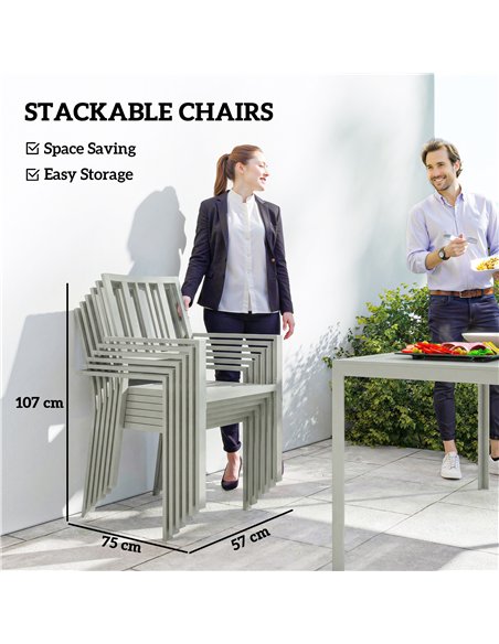 Outsunny Garden Table and Chairs for 6, 7 Pieces Garden Furniture Set with Table, 6 Stackable Chairs and Umbrella Hole Light Gre - pic 181934 | FastDaddyshop