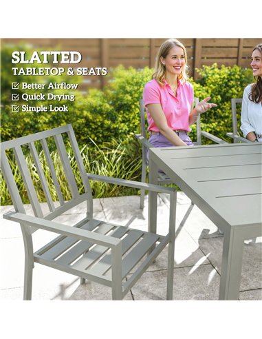 Outsunny Garden Table and Chairs for 6, 7 Pieces Garden Furniture Set with Table, 6 Stackable Chairs and Umbrella Hole Light Gre