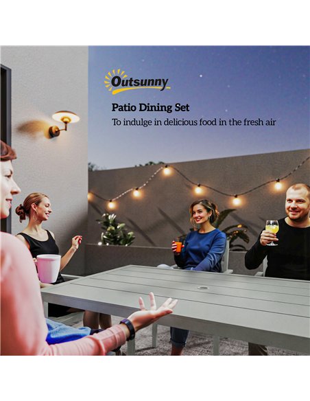Outsunny Garden Table and Chairs for 6, 7 Pieces Garden Furniture Set with Table, 6 Stackable Chairs and Umbrella Hole Light Gre - pic 181939 | FastDaddyshop