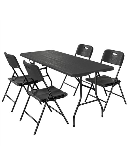 Outsunny 5 Piece 6ft Foldable Table and Chairs, Portable Picnic Table Set with 4 Chairs, Waterproof Top and Steel Frame, Black - pic 181940 | FastDaddyshop