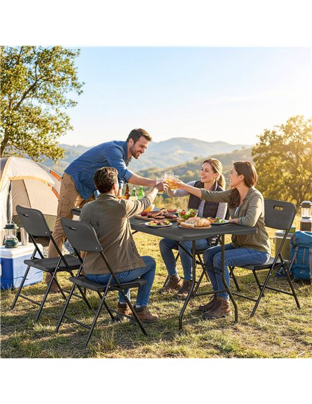 Outsunny 5 Piece 6ft Foldable Table and Chairs, Portable Picnic Table Set with 4 Chairs, Waterproof Top and Steel Frame, Black - pic 181941 | FastDaddyshop