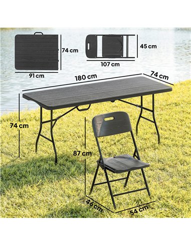 Outsunny 5 Piece 6ft Foldable Table and Chairs, Portable Picnic Table Set with 4 Chairs, Waterproof Top and Steel Frame, Black
