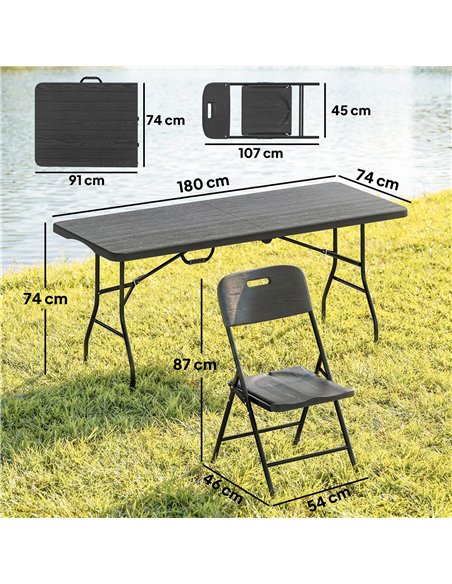 Outsunny 5 Piece 6ft Foldable Table and Chairs, Portable Picnic Table Set with 4 Chairs, Waterproof Top and Steel Frame, Black - pic 181942 | FastDaddyshop