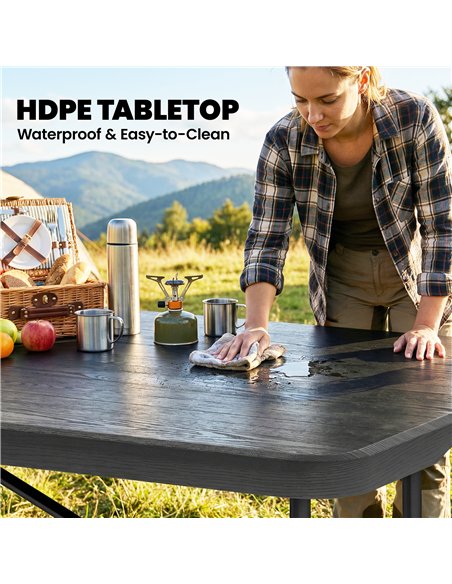 Outsunny 5 Piece 6ft Foldable Table and Chairs, Portable Picnic Table Set with 4 Chairs, Waterproof Top and Steel Frame, Black - pic 181944 | FastDaddyshop