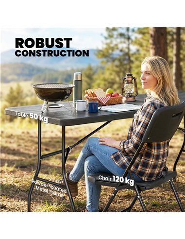 Outsunny 5 Piece 6ft Foldable Table and Chairs, Portable Picnic Table Set with 4 Chairs, Waterproof Top and Steel Frame, Black