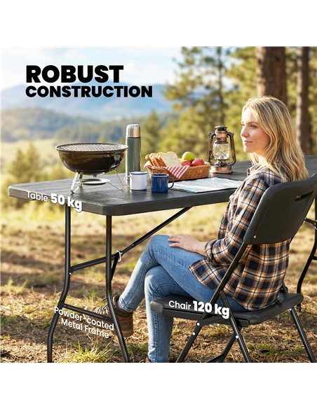 Outsunny 5 Piece 6ft Foldable Table and Chairs, Portable Picnic Table Set with 4 Chairs, Waterproof Top and Steel Frame, Black - pic 181946 | FastDaddyshop