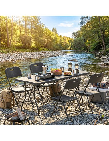 Outsunny 5 Piece 6ft Foldable Table and Chairs, Portable Picnic Table Set with 4 Chairs, Waterproof Top and Steel Frame, Black