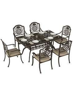 Outsunny Garden Dining Set for 6, Cast Aluminium Outdoor Table and Chairs Set with Cushions, Parasol Hole for Patio, Bronze Tone