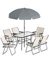 Outsunny 8 Piece Garden Dining Set with Umbrella Garden Furniture Set with 6 Folding Chairs, Tempered Glass Table for Patio Crea