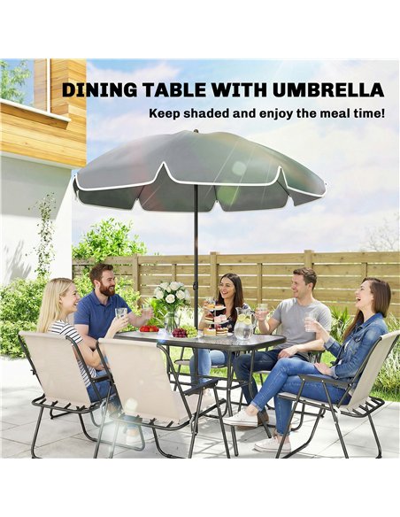 Outsunny 8 Piece Garden Dining Set with Umbrella Garden Furniture Set with 6 Folding Chairs, Tempered Glass Table for Patio Crea - pic 181963 | FastDaddyshop