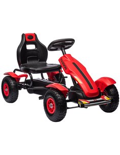 HOMCOM 5+ Kids Pedal Go Kart with Adjustable Seat, Inflatable Rubber Tyres, Handbrake, Red