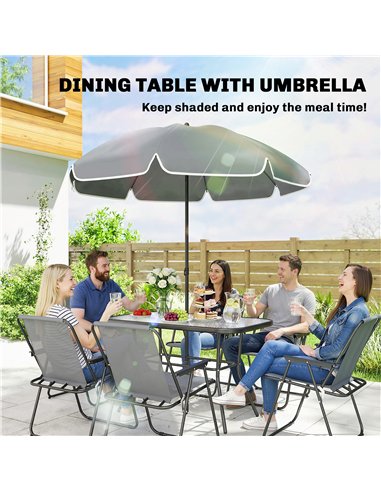 Outsunny 8 Piece Garden Dining Set with Umbrella, Garden Furniture Set with 6 Folding Chairs, Tempered Glass Table for Patio Gre