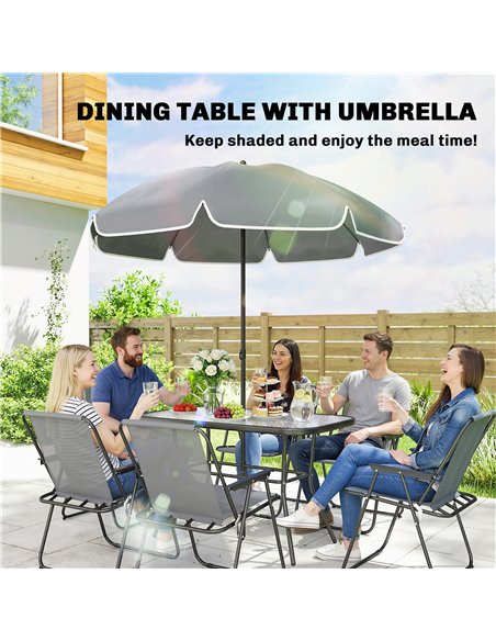 Outsunny 8 Piece Garden Dining Set with Umbrella, Garden Furniture Set with 6 Folding Chairs, Tempered Glass Table for Patio Gre - pic 181972 | FastDaddyshop