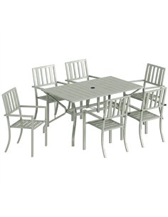 Outsunny 7 Pieces Garden Table and Chairs, 6 Seater Outdoor Table and Chairs with Umbrella Hole, for Garden, Light Grey