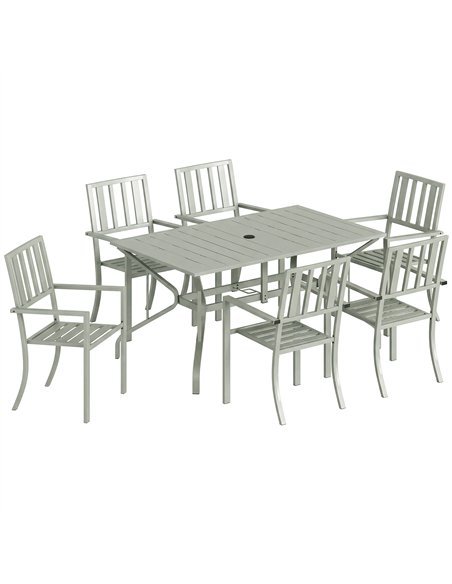 Outsunny 7 Pieces Garden Table and Chairs, 6 Seater Outdoor Table and Chairs with Umbrella Hole, for Garden, Light Grey - pic 181976 | FastDaddyshop