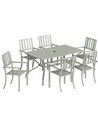 Outsunny 7 Pieces Garden Table and Chairs, 6 Seater Outdoor Table and Chairs with Umbrella Hole, for Garden, Light Grey