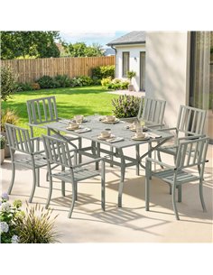 Outsunny 7 Pieces Garden Table and Chairs, 6 Seater Outdoor Table and Chairs with Umbrella Hole, for Garden, Light Grey 2