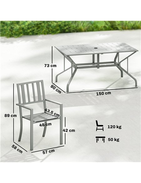 Outsunny 7 Pieces Garden Table and Chairs, 6 Seater Outdoor Table and Chairs with Umbrella Hole, for Garden, Light Grey - pic 181978 | FastDaddyshop