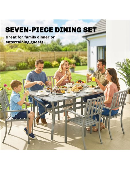 Outsunny 7 Pieces Garden Table and Chairs, 6 Seater Outdoor Table and Chairs with Umbrella Hole, for Garden, Light Grey - pic 181979 | FastDaddyshop
