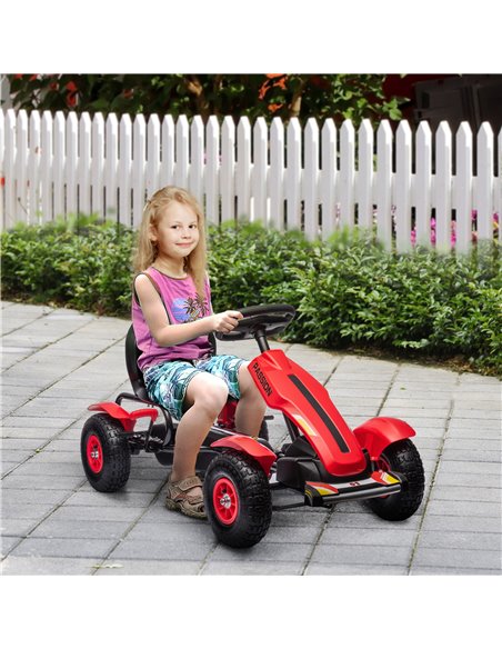 HOMCOM 5+ Kids Pedal Go Kart with Adjustable Seat, Inflatable Rubber Tyres, Handbrake, Red - pic 18198 | FastDaddyshop