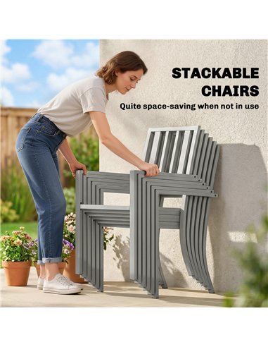 Outsunny 7 Pieces Garden Table and Chairs, 6 Seater Outdoor Table and Chairs with Umbrella Hole, for Garden, Light Grey