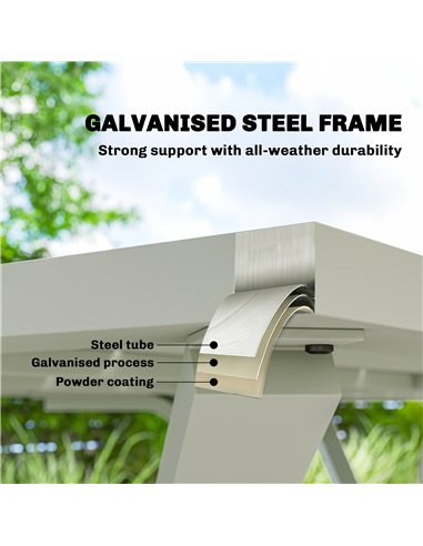 Outsunny 7 Pieces Garden Table and Chairs, 6 Seater Outdoor Table and Chairs with Umbrella Hole, for Garden, Light Grey