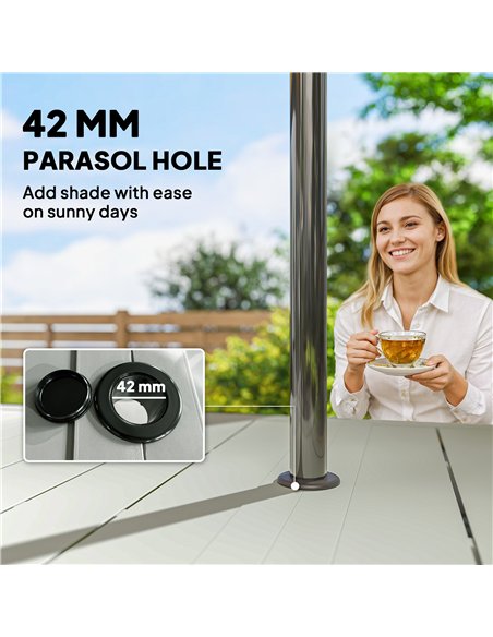 Outsunny 7 Pieces Garden Table and Chairs, 6 Seater Outdoor Table and Chairs with Umbrella Hole, for Garden, Light Grey - pic 181982 | FastDaddyshop