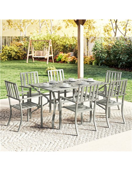 Outsunny 7 Pieces Garden Table and Chairs, 6 Seater Outdoor Table and Chairs with Umbrella Hole, for Garden, Light Grey - pic 181984 | FastDaddyshop
