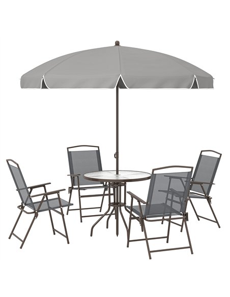 Outsunny 6 Piece Garden Dining Set with Umbrella, Patio Sets with Parasol, 4 Folding Dining Chairs, Dark Grey - pic 181985 | FastDaddyshop