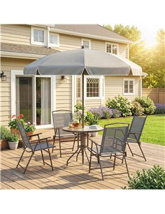 Outsunny 6 Piece Garden Dining Set with Umbrella, Patio Sets with Parasol, 4 Folding Dining Chairs, Dark Grey 2