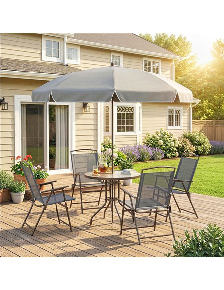 Outsunny 6 Piece Garden Dining Set with Umbrella, Patio Sets with Parasol, 4 Folding Dining Chairs, Dark Grey - pic 181986 | FastDaddyshop