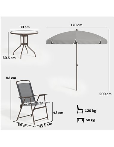 Outsunny 6 Piece Garden Dining Set with Umbrella, Patio Sets with Parasol, 4 Folding Dining Chairs, Dark Grey