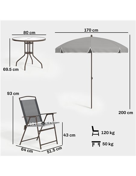 Outsunny 6 Piece Garden Dining Set with Umbrella, Patio Sets with Parasol, 4 Folding Dining Chairs, Dark Grey - pic 181987 | FastDaddyshop