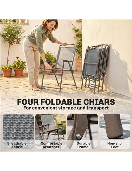 Outsunny 6 Piece Garden Dining Set with Umbrella, Patio Sets with Parasol, 4 Folding Dining Chairs, Dark Grey - pic 181989 | FastDaddyshop