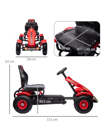 HOMCOM 5+ Kids Pedal Go Kart with Adjustable Seat, Inflatable Rubber Tyres, Handbrake, Red