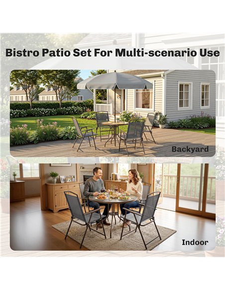 Outsunny 6 Piece Garden Dining Set with Umbrella, Patio Sets with Parasol, 4 Folding Dining Chairs, Dark Grey - pic 181991 | FastDaddyshop