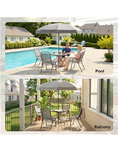 Outsunny 6 Piece Garden Dining Set with Umbrella, Patio Sets with Parasol, 4 Folding Dining Chairs, Dark Grey